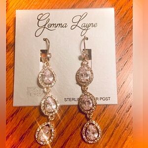 Sterling Silver CZ Crystal Drop Earrings, Gemma Layne, BNWT (RDBIN)